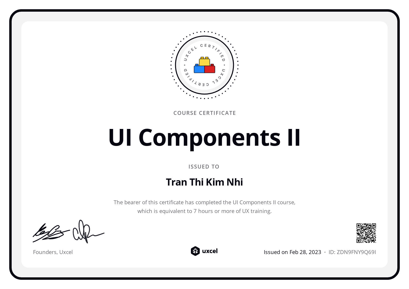 Tran Thi Kim Nhi's certificate